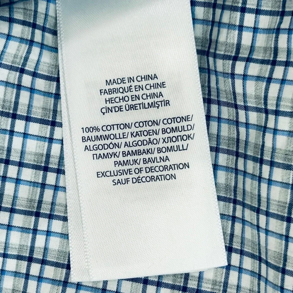 Polo Ralph Lauren Classic Fit Shirt Men XXL Blue White Gray Plaid Stretch Preppy
